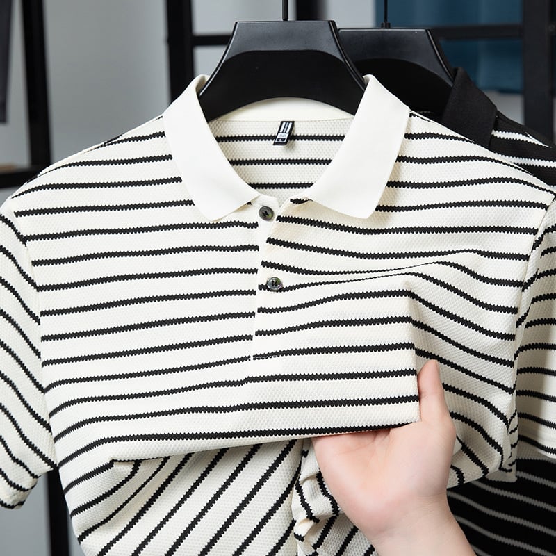 Tricou polo bărbătesc cu dungi, mânecă scurtă, vară casual