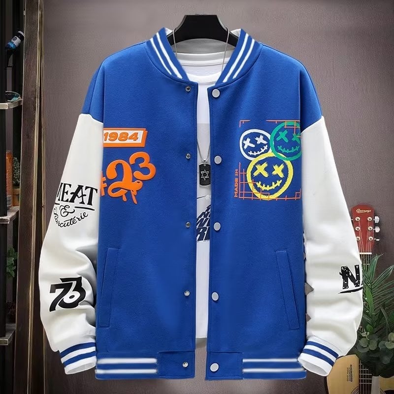 Jachetă baseball pentru bărbați, primăvară–toamnă 2025, croială lejeră, patchwork color-block, stil coreean, casual cu nasturi