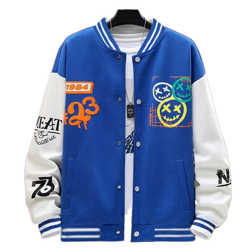 Jachetă baseball pentru bărbați, primăvară–toamnă 2025, croială lejeră, patchwork color-block, stil coreean, casual cu nasturi