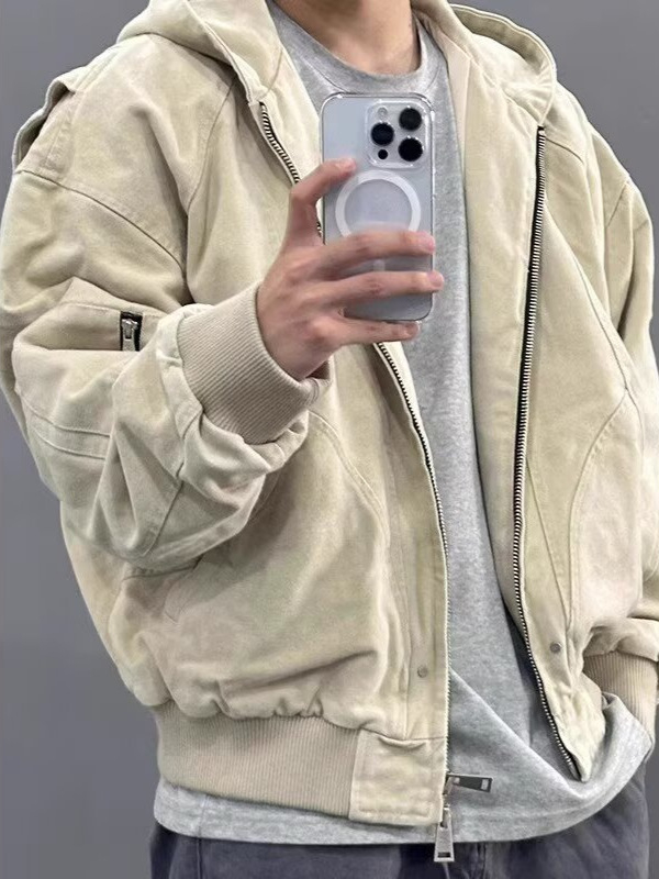 Geacă scurtă pentru bărbați, stil american retro, glugă, Harrington pentru toamnă-iarnă
