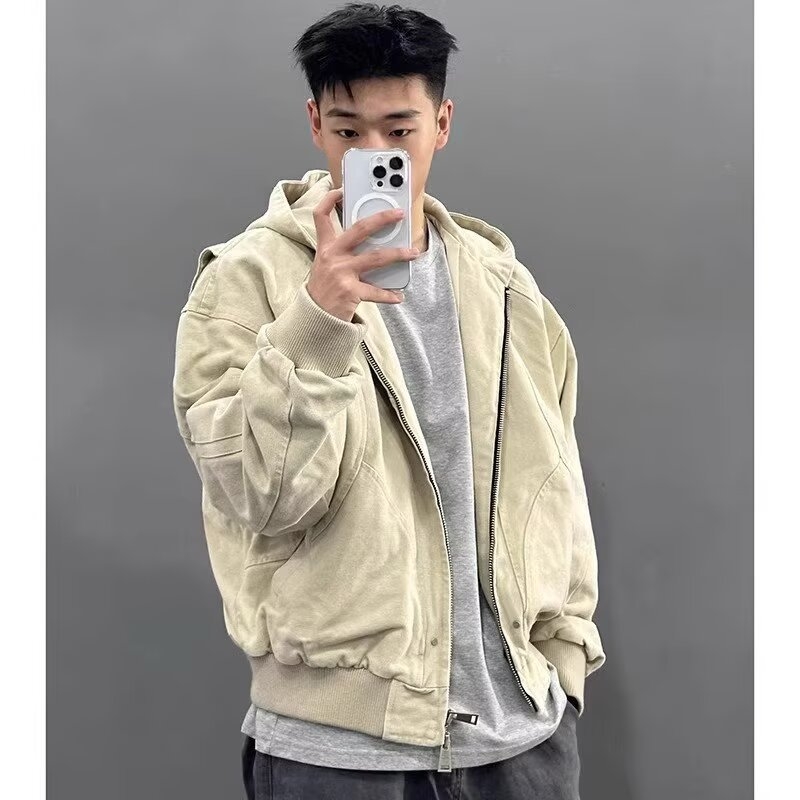 Geacă scurtă pentru bărbați, stil american retro, glugă, Harrington pentru toamnă-iarnă
