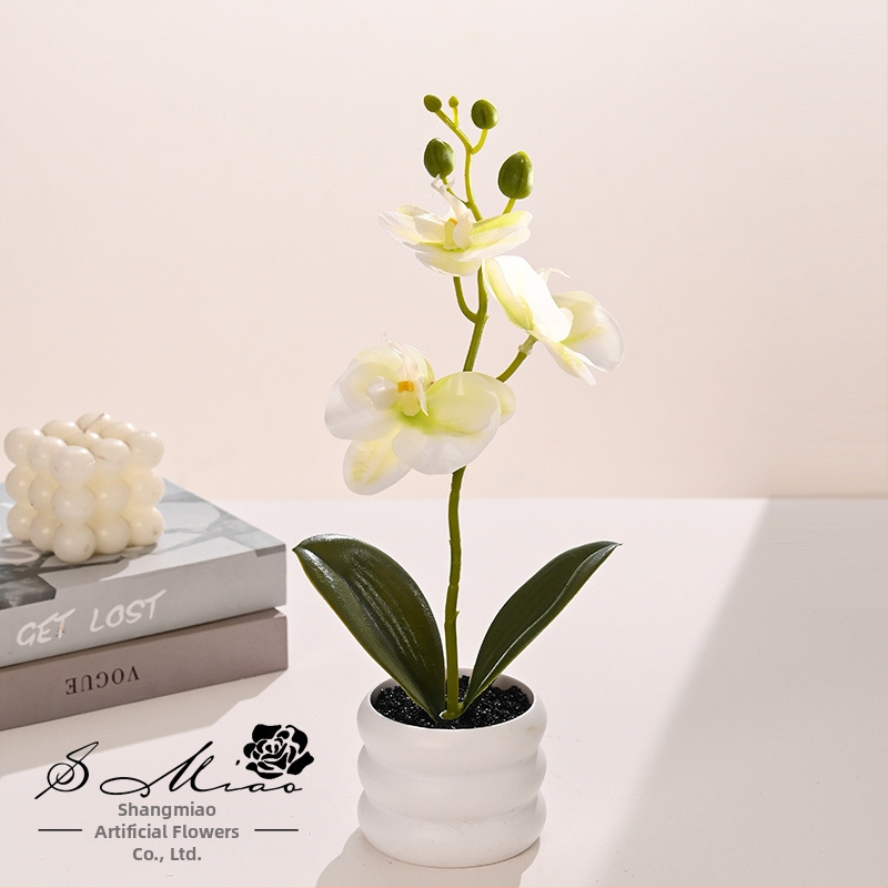Umelá orchidea Bonsai – malá dekoratívna rastlina v kvetináči na dekoráciu domu a fotografovanie