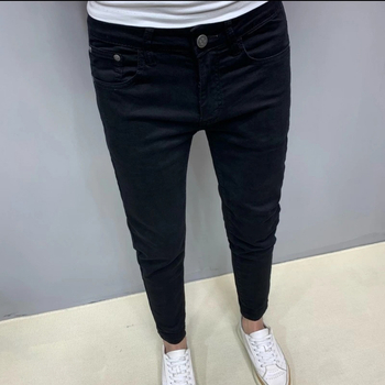 Blugi negri pentru bărbați din denim, croială Slim, lungime până la gleznă, casual, la modă.