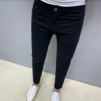 Blugi negri pentru bărbați din denim, croială Slim, lungime până la gleznă, casual, la modă.