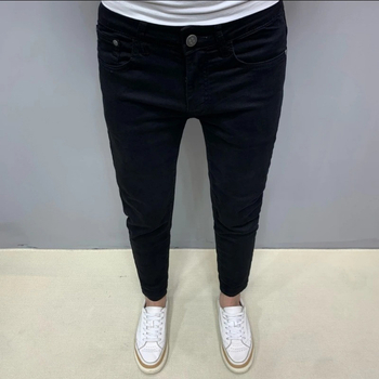 Blugi negri pentru bărbați din denim, croială Slim, lungime până la gleznă, casual, la modă.