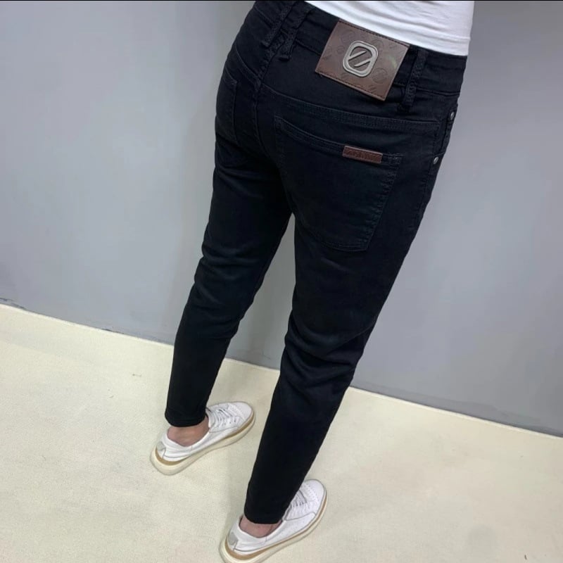 Blugi negri pentru bărbați din denim, croială Slim, lungime până la gleznă, casual, la modă.