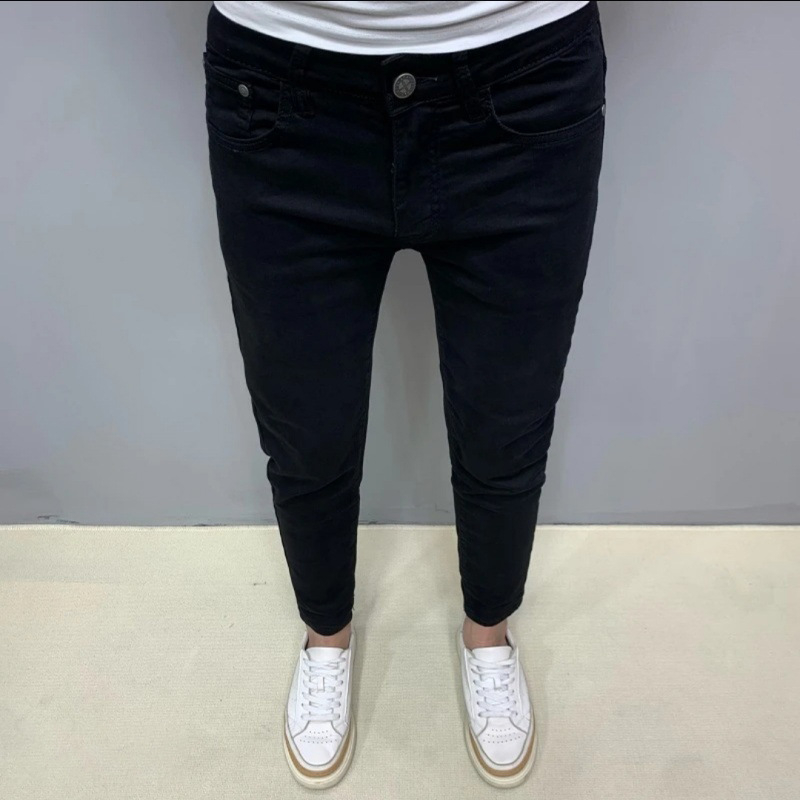 Blugi negri pentru bărbați din denim, croială Slim, lungime până la gleznă, casual, la modă.