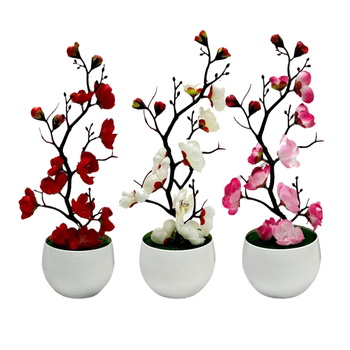 Bonsai artificial în vază cu flori de prun pentru decor în casă