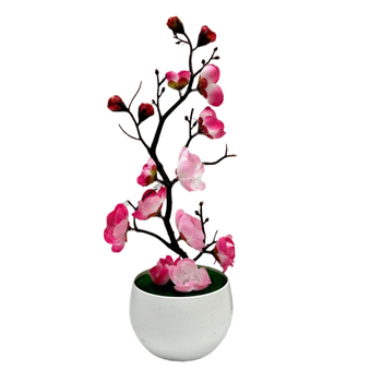 Bonsai artificial în vază cu flori de prun pentru decor în casă
