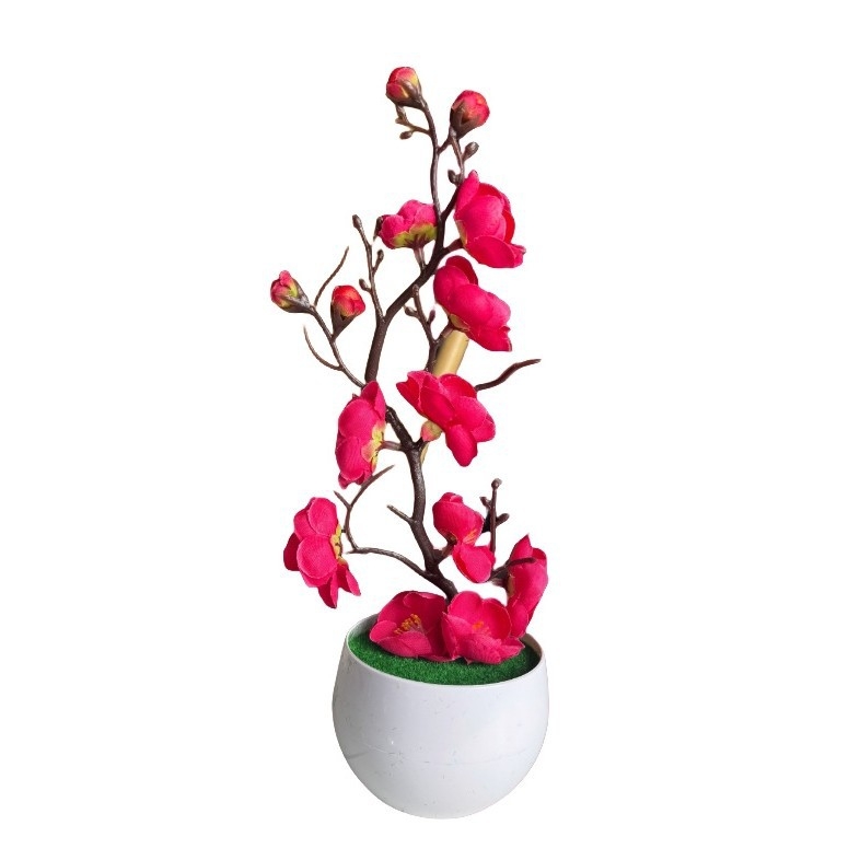 Bonsai artificial în vază cu flori de prun pentru decor în casă