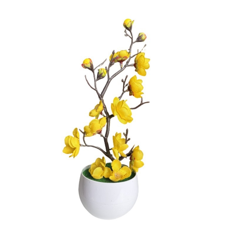 Bonsai artificial în vază cu flori de prun pentru decor în casă
