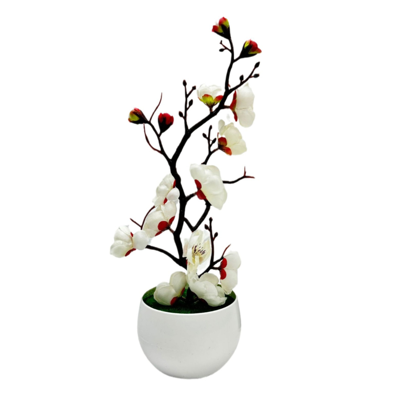Bonsai artificial în vază cu flori de prun pentru decor în casă