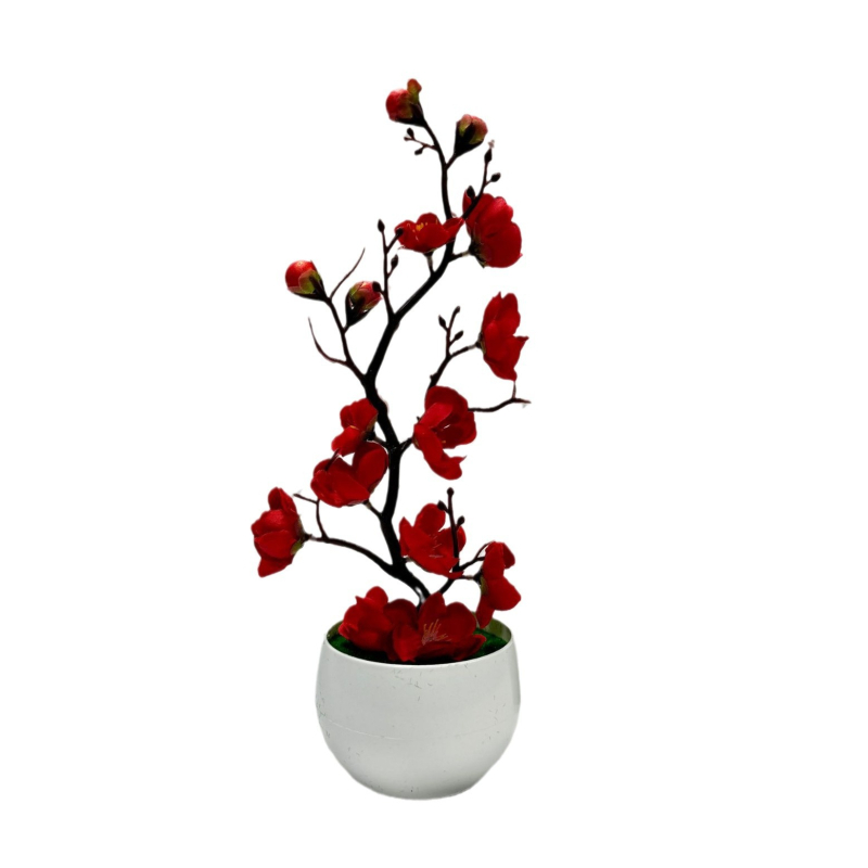 Bonsai artificial în vază cu flori de prun pentru decor în casă