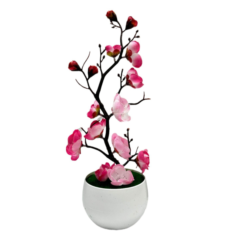 Bonsai artificial în vază cu flori de prun pentru decor în casă
