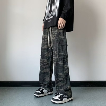 Jeanși din denim în stil american, camuflaj, croială lejeră dreaptă, mărime mare, pantaloni sport largi, casual modern