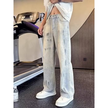 Jeansi din denim pentru bărbați, stil street american, croi drept, lejer, vară 2026, spălare retro