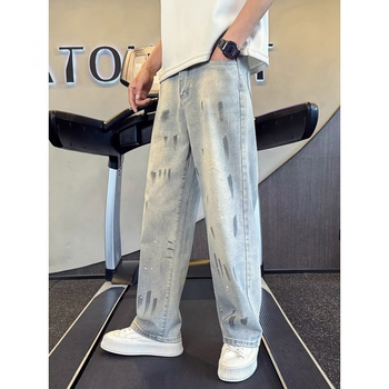Jeansi din denim pentru bărbați, stil street american, croi drept, lejer, vară 2026, spălare retro