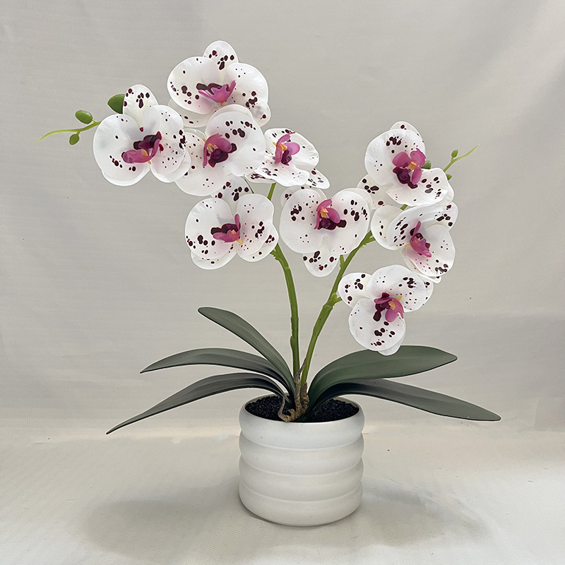 Orhidee artificială bonsai în ghiveci – 2 ramuri, 9 flori, decor pentru living, plastic