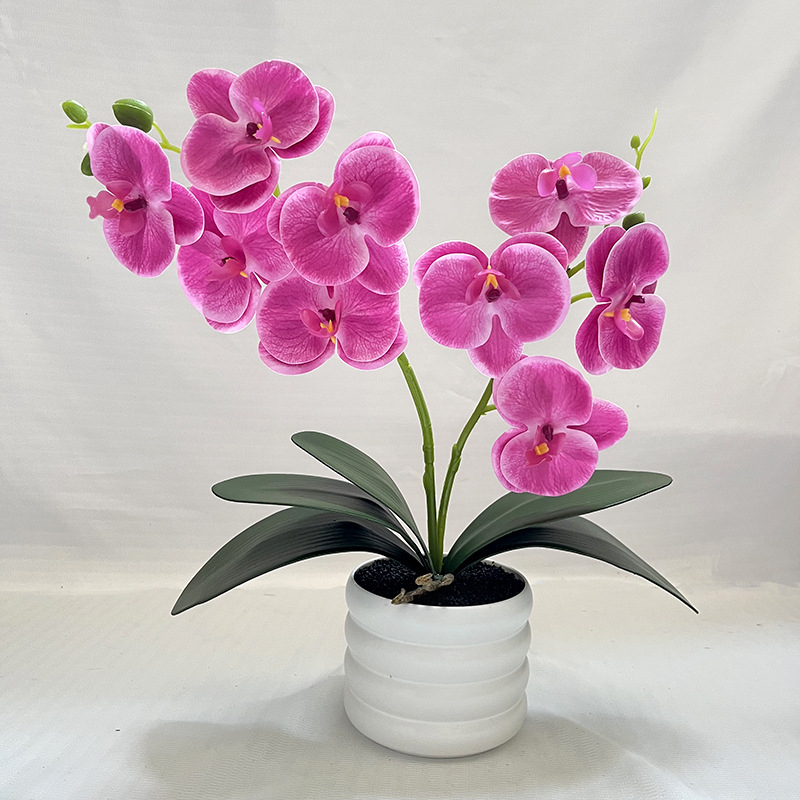 Orhidee artificială bonsai în ghiveci – 2 ramuri, 9 flori, decor pentru living, plastic