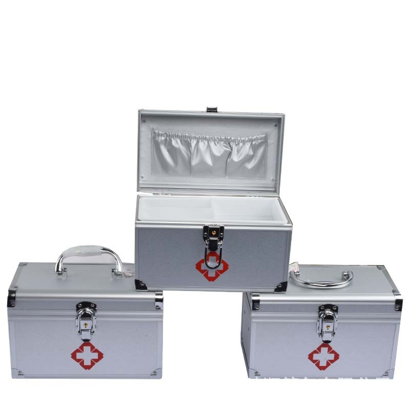 Cutie de medicamente din aluminiu, 10 inch, cutie portabilă pentru prim ajutor, argintie