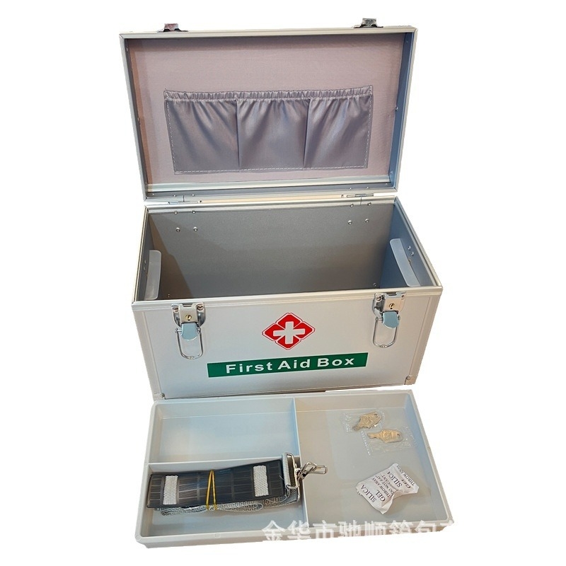 Cutie de medicamente din aluminiu, 10 inch, cutie portabilă pentru prim ajutor, argintie