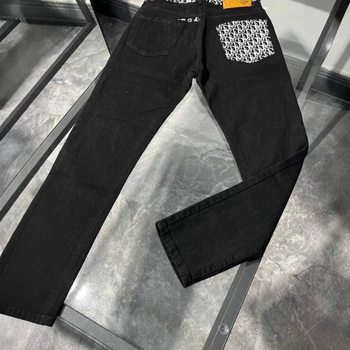 Blugi bărbați în stil american retro cu patch-uri pătrate, croială dreaptă, primăvară 2026, design urban, croială lejeră, picioare largi