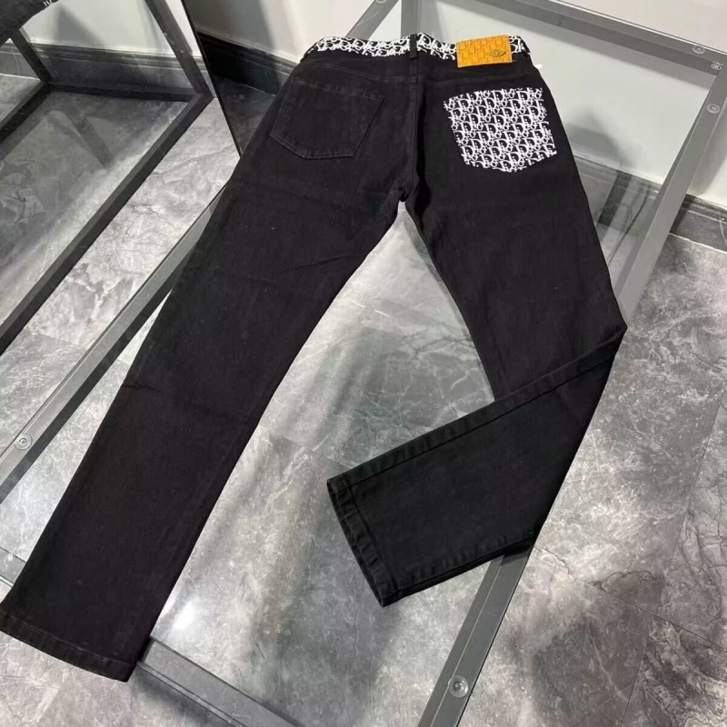 Blugi bărbați în stil american retro cu patch-uri pătrate, croială dreaptă, primăvară 2026, design urban, croială lejeră, picioare largi