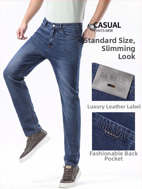 Jeans casual pentru bărbați, ușori și răcoroși, croială dreaptă, elastan, țesătură moale, mărimi mari