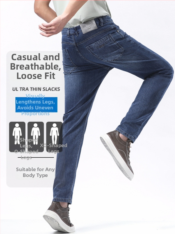 Jeans casual pentru bărbați, ușori și răcoroși, croială dreaptă, elastan, țesătură moale, mărimi mari