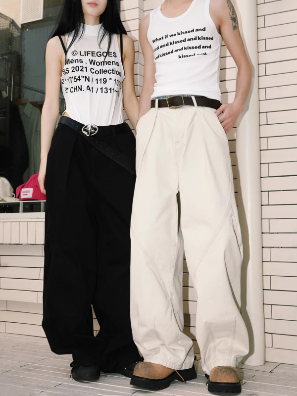 Jeanși din denim pentru bărbați, culoare off-white, croială dreaptă relaxată, talie medie, fermoar, pentru toate anotimpurile