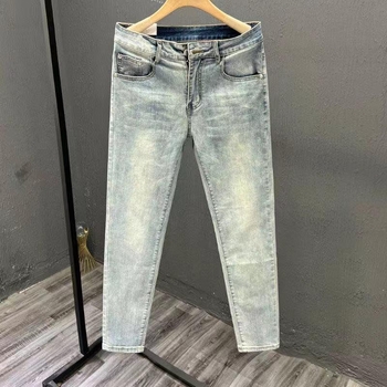 Jeanși albastru deschis cu elastic pentru bărbați, croială slim, primăvară și toamnă, stil coreean, pantaloni lungi pentru bărbați și adolescenți