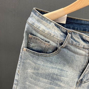 Jeanși albastru deschis cu elastic pentru bărbați, croială slim, primăvară și toamnă, stil coreean, pantaloni lungi pentru bărbați și adolescenți