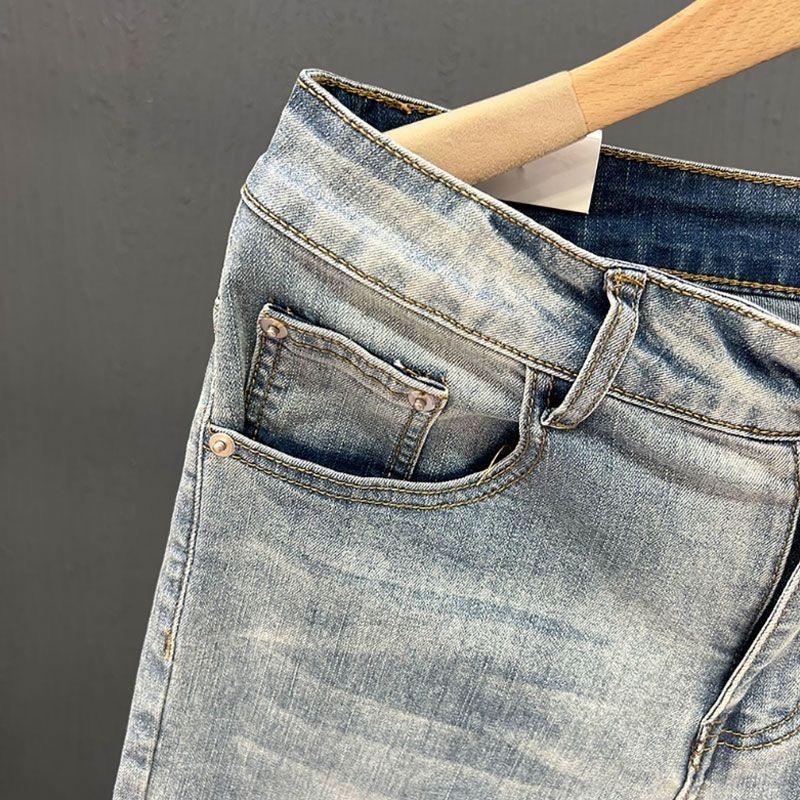 Jeanși albastru deschis cu elastic pentru bărbați, croială slim, primăvară și toamnă, stil coreean, pantaloni lungi pentru bărbați și adolescenți