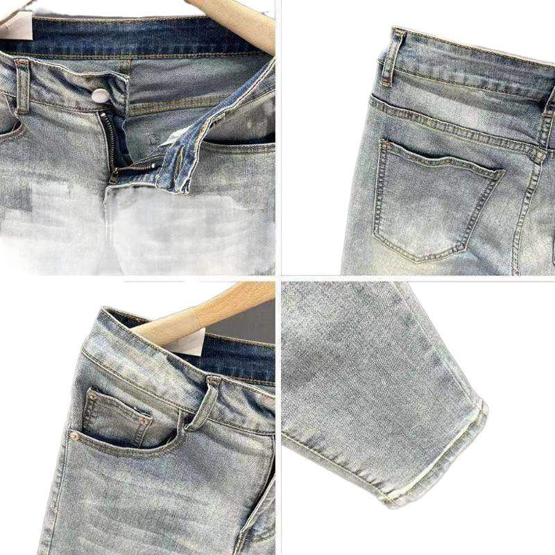 Jeanși albastru deschis cu elastic pentru bărbați, croială slim, primăvară și toamnă, stil coreean, pantaloni lungi pentru bărbați și adolescenți