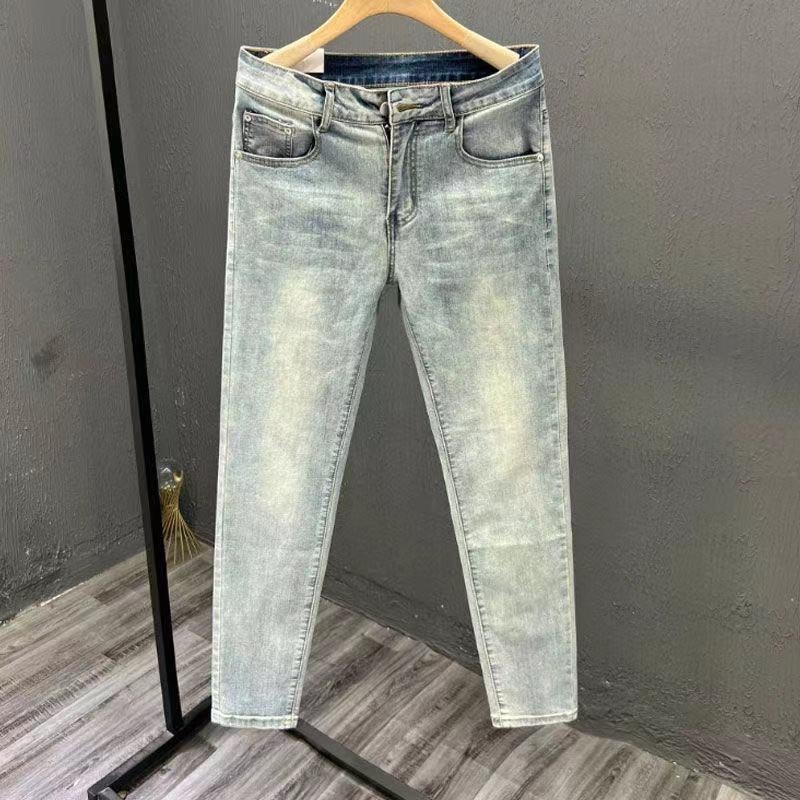 Jeanși albastru deschis cu elastic pentru bărbați, croială slim, primăvară și toamnă, stil coreean, pantaloni lungi pentru bărbați și adolescenți