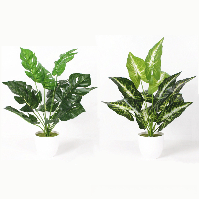 Plante artificiale Monstera și Dieffenbachia în ghivece pentru decorul casei și exterior, decor pentru perete