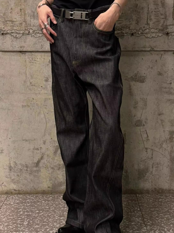 Echoforge Qingguangyuan Blugi din denim pentru bărbați cu broderie, stil Old Money, croială largă, relaxată