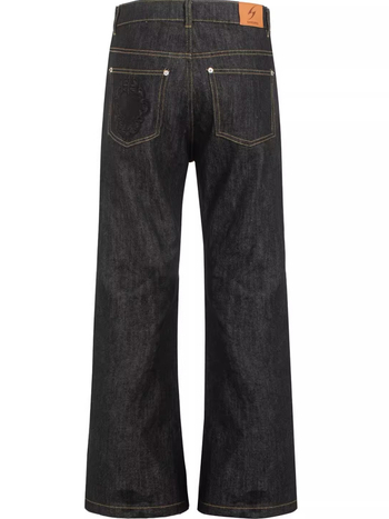 Echoforge Qingguangyuan Blugi din denim pentru bărbați cu broderie, stil Old Money, croială largă, relaxată