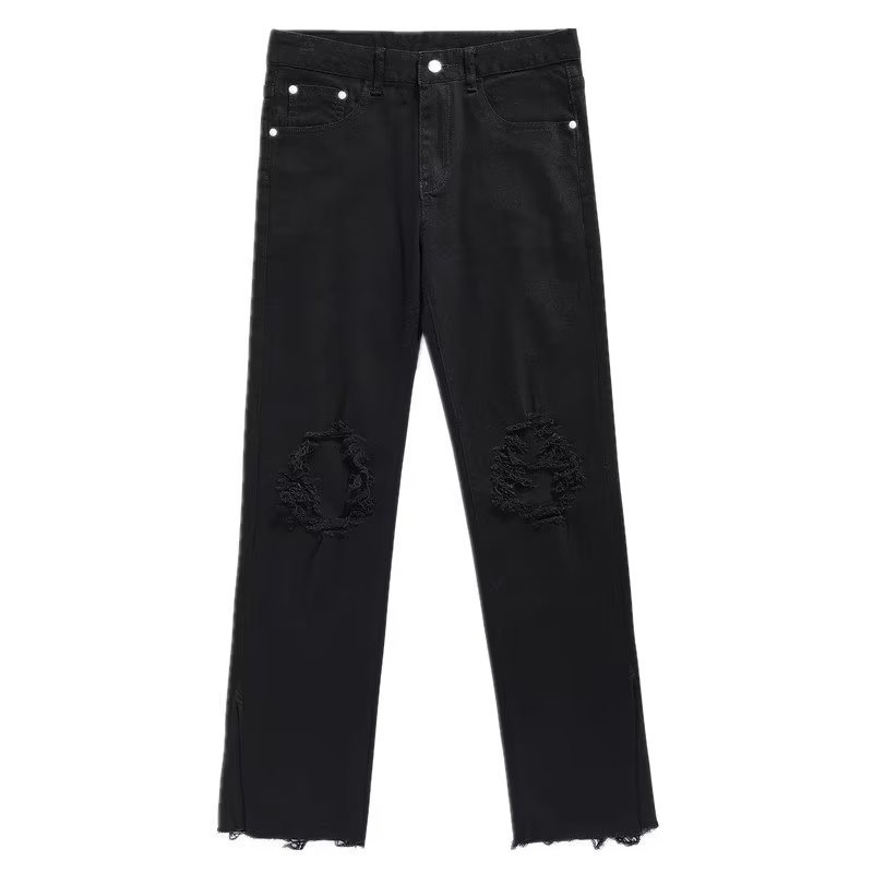 Jeans bărbătești din denim, stil coreean, rupți - croială dreaptă, vară 2023, casual și versatil
