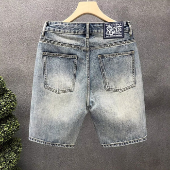 Șorturi denim brodate pentru bărbați - vară casual, croială drept, la modă și versatil