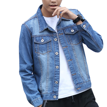 Geacă din denim pentru bărbați – albastru deschis, primăvară-toamnă, stil coreean casual