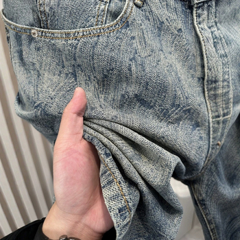 Shorts din denim jacquard, model în valuri, stil american pentru bărbați, vară, casual până la genunchi