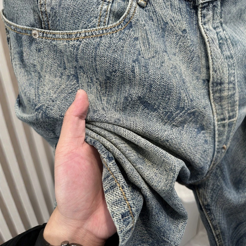 Shorts din denim jacquard, model în valuri, stil american pentru bărbați, vară, casual până la genunchi