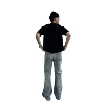 Jean bărbătesc din denim albastru deschis, croială dreaptă, talie medie, croială lejeră, stil casual retro
