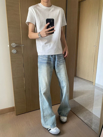 Jeans albaștri americani drepti pentru bărbați Cleanfit micro-flare vibrație urbană de vară
