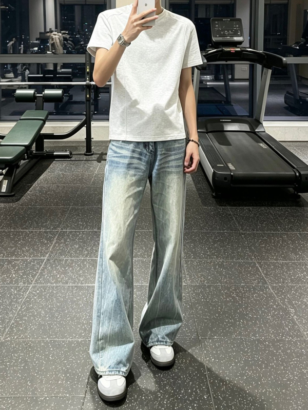 Jeans albaștri americani drepti pentru bărbați Cleanfit micro-flare vibrație urbană de vară