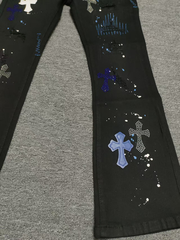 Blugi pentru bărbați, stil american, de înaltă calitate, croială ușor conică, broderie cross-stitch și paiete, streetwear casual de lux.