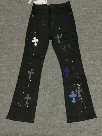 Blugi pentru bărbați, stil american, de înaltă calitate, croială ușor conică, broderie cross-stitch și paiete, streetwear casual de lux.