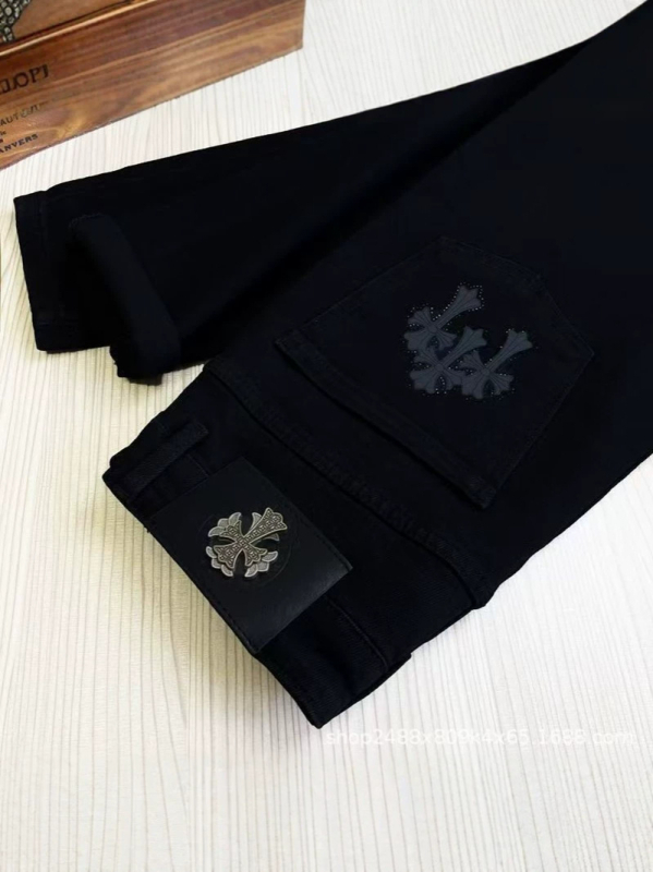 Blugi negri pentru bărbați, cu broderie în cruce, design nou, croială slim, drept, lux accesibil