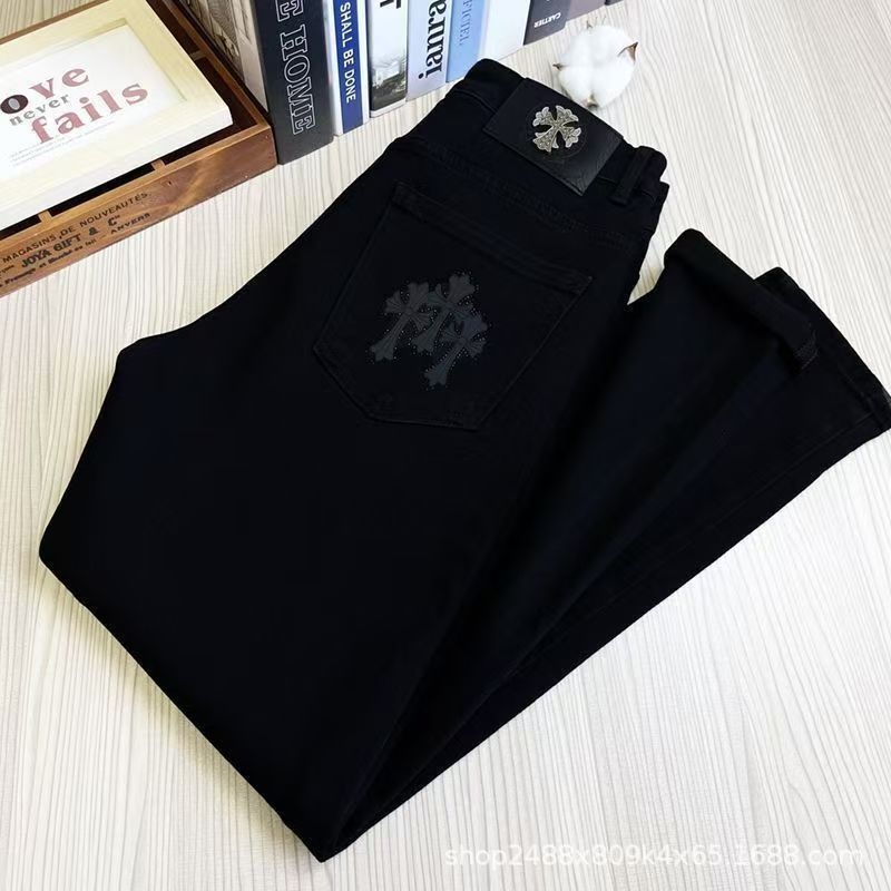 Blugi negri pentru bărbați, cu broderie în cruce, design nou, croială slim, drept, lux accesibil